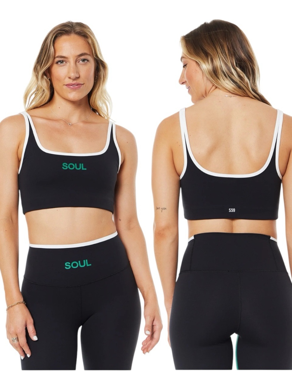 Splits59 x SoulCycle Cait Rigor Sport Bra Black White Green Soul Logo size M